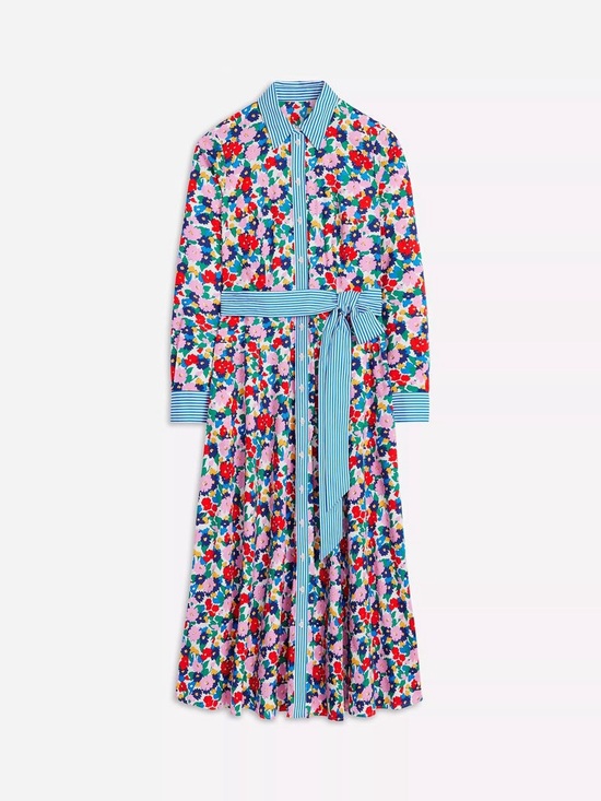 Boden Dresses & Skirts - Boden Multicolor Floral Midi Shirt Dress with Blue Stripe Trim